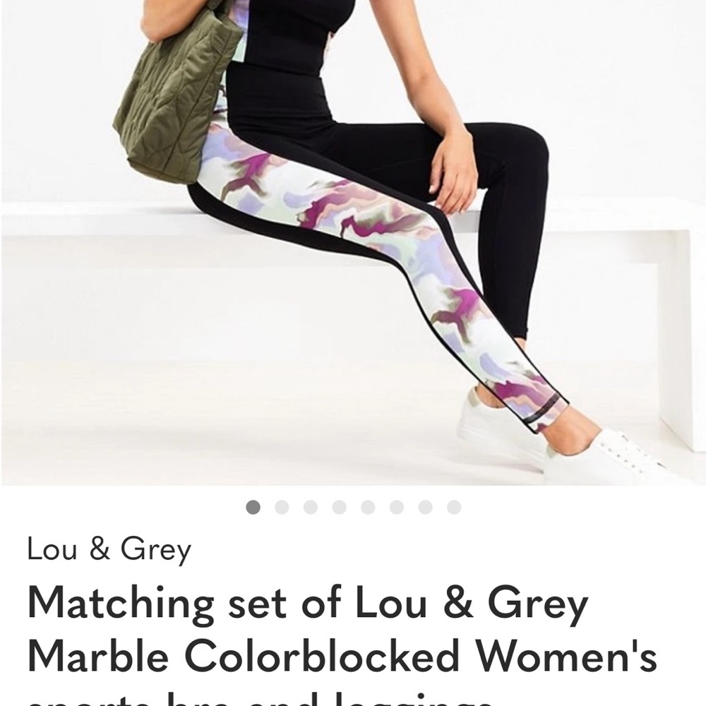 Matching set of Lou & Grey Marble Colorblocked Women's sports bra and leggings